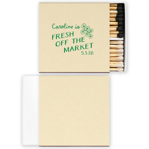 Leave a striking impression at your next bachelorette party with the Fresh Off The Market Bachelorette Matchbook. The stylish and sleek party favor is perfect for adding a memorable accessory to your next special occasion.