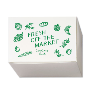 For when you need to bundle good for party favors at your next bachelorette event, look no further than the Fresh Off The Market Bachelorette Cake Box. With an array of super market goods, there is no better way to show you are hitched! Easily customize the design with your name and details to make a memorable gift.