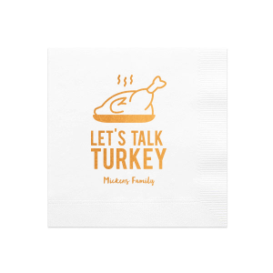 The ever-popular White Cocktail Napkin (Large Print) with Shiny Copper Foil has a Plated Turkey graphic and is good for use in Food, Thanksgiving themed parties and will impress guests like no other. Make this party unforgettable.