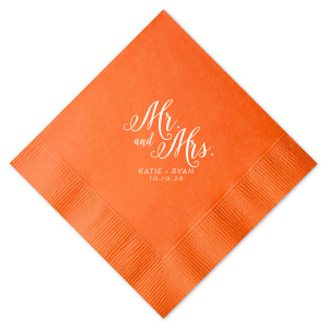 Unveil elegance with the Mr and Mrs Calligraphy Wedding Napkin, boasting grand calligraphic script that announces your union. Beneath, the couple's names and date in refined print add a touch of class to any wedding celebration.