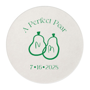 Our personalized Eggshell Round Coaster (Foil) with Matte Leaf Foil has a Perfect Pear Black graphic and is good for use in Wedding, Food themed parties and will impress guests like no other. Make this party unforgettable.