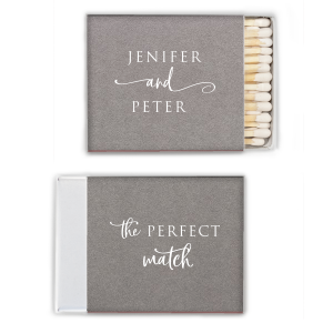Strike a note of sophistication with the Stacked and Swirled Perfect Match, where the couple's names are boldly stacked, linked by a decorative, flourished "and." The reverse declares "The Perfect Match" in a harmonious blend of fonts, symbolizing the beautiful convergence of two lives into one.