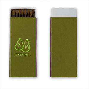 A Perfect Pear Matchbook is as sweet as can be, making a wonderful design representing a fruitful future. The customizable design is readily available in your choice of foil stamp and paper colors to best match the vibes of your next celebration; be it wedding, engagement or bridal shower.
