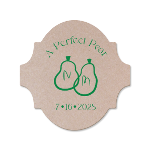 A Perfect Pear Coaster is customizable to your personal needs, making it a valued addition to your wedding or engagement event. The foil stamp design comes readily in a variety of covers printed directly onto the absorbent pulp board available in several unique shapes.