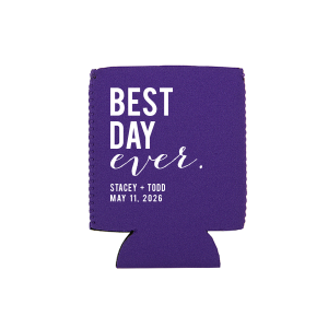 The Best Day Block Can Cooler features “Best Day” in bold, celebratory typography, with a playful “Ever” script accent above custom names and a commemorative date, for a fun statement. Choose it to keep drinks chilled while adding a custom detail. Perfect for wedding receptions or lively after-parties.