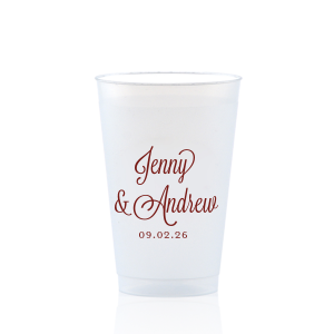 Sip in style with the Formal Names Swirly Script Cup, where elegance meets celebration. The couple's names take center stage, rendered in a beautiful script full of curls and swirls. This convivial design, completed with the event date, adds a touch of sophistication, making every drink a part of the joyous occasion.