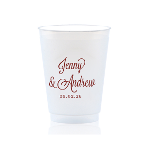 Sip in style with the Formal Names Swirly Script Cup, where elegance meets celebration. The couple's names take center stage, rendered in a beautiful script full of curls and swirls. This convivial design, completed with the event date, adds a touch of sophistication, making every drink a part of the joyous occasion.