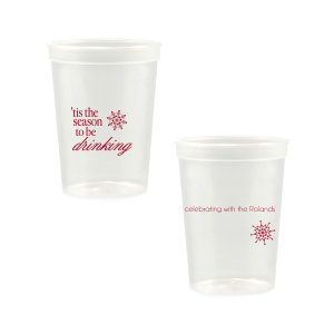 The Season To Be Drinking Cup is a frosted, shatterproof party cup printed in merry red—“’tis the season to be drinking” with a snowflake up front and your custom message with a starburst on back. Festive, durable, and perfect for holiday happy hours, cookie swaps, and office parties.