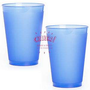 Raise a glass with the Radiant Celebration Cheers Frosted Cup, featuring "Cheers" in exuberant bubble font, surrounded by thick lines that radiate celebration. This design invites personalization with names or milestones beneath, creating a lively, festive atmosphere perfect for toasting special occasions and joyful achievements.