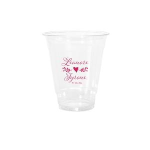 This Romantic Names with Heart Cup features elegant script of the couple’s names accented by a heart motif and delicate flourishes, with a special date below. Choose it to add a romantic touch to every toast. Excellent for weddings or bridal showers.