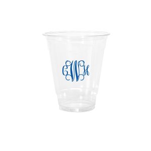The Artistic Flourish Vine Monogram Frosted Cup design elegantly showcases a monogram of intertwined vine-like flourishes. This complex, artistic, design invites a closer look to decipher the initials, making a sophisticated and decorative statement that reflects the couple's unique style and penchant for flair.