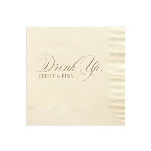 Our beautiful custom Ivory Cocktail Napkin with Shiny 18 Kt Gold Foil Color will look fabulous with your unique touch. Your guests will agree!