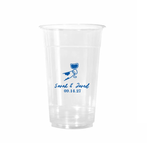 Cheers to love with the Toasting Hands Wedding Cup, adorned with a delightful cartoon hand raising a glass of wine in celebration. Beneath this charming graphic, add a personal touch with the couple's names in a playful script font, followed by the event date in a classic serif. A delightful addition to your wedding day festivities.