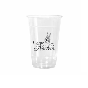 Carpe Noctem Cup seizes the night with gothic script and a skeletal peace sign. Keep the phrase or add a custom line; choose ink color. Designed perfectly for Halloween parties, midnight weddings, and after‑dark toasts.
