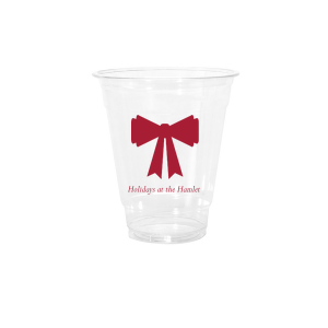 Stock up with supplies needed for seasonal spirits with the Holiday Bow Cup. Available in a wide variety of styles to best suite your function, the classic design is paired with customizable text. Your party is sure to be the highlight of the year!