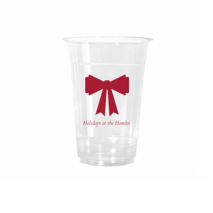 Stock up with supplies needed for seasonal spirits with the Holiday Bow Cup. Available in a wide variety of styles to best suite your function, the classic design is paired with customizable text. Your party is sure to be the highlight of the year!