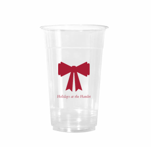 Stock up with supplies needed for seasonal spirits with the Holiday Bow Cup. Available in a wide variety of styles to best suite your function, the classic design is paired with customizable text. Your party is sure to be the highlight of the year!