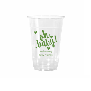 The Oh Baby Cup features cheerful hand-lettered wording surrounded by sweet heart accents with personalized details displayed below. Welcome your newest little love with a custom keepsake that adds warmth to every sip. Perfect for baby showers, sip-and-see celebrations, and gender reveal parties.