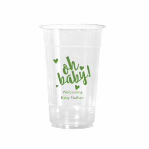 The Oh Baby Cup features cheerful hand-lettered wording surrounded by sweet heart accents with personalized details displayed below. Welcome your newest little love with a custom keepsake that adds warmth to every sip. Perfect for baby showers, sip-and-see celebrations, and gender reveal parties.