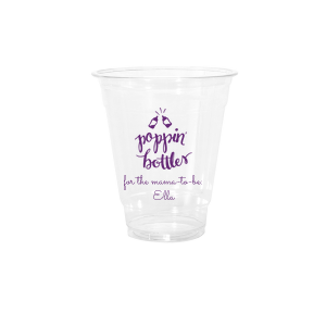 The Poppin’ Bottles Cup features lively script lettering paired with a playful baby bottle illustration and celebratory “cheers” detailing, along with space for the mother’s name. Bring a fun, festive touch to your drinkware with a design that captures joyful anticipation. Wonderful for baby showers, gender reveals, or welcoming celebrations.