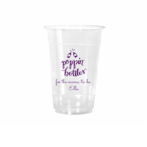 The Poppin’ Bottles Cup features lively script lettering paired with a playful baby bottle illustration and celebratory “cheers” detailing, along with space for the mother’s name. Bring a fun, festive touch to your drinkware with a design that captures joyful anticipation. Wonderful for baby showers, gender reveals, or welcoming celebrations.