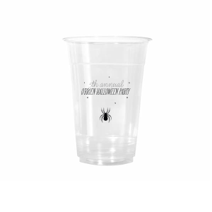 The Spider Halloween Cup features outlined dot accents and a creepy crawly spider dangling from a web alongside a personalized event name that sets the eerie tone before the first sip. Grab a set and let the haunting begin. Great for Halloween parties and spooky seasonal gatherings.
