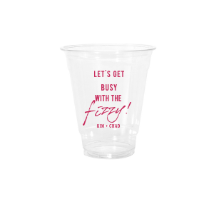 Let’s Get Busy Cup brings bubbly energy to the bar: a frosted 10 oz Flex printed in matte light‑coral ink with “Let’s get busy with the fizzy!” Add names, date, or hashtag. Great for toasts, spritz bars, engagements, showers, and birthday bashes.