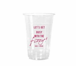 Let’s Get Busy Cup brings bubbly energy to the bar: a frosted 10 oz Flex printed in matte light‑coral ink with “Let’s get busy with the fizzy!” Add names, date, or hashtag. Great for toasts, spritz bars, engagements, showers, and birthday bashes.