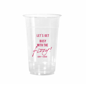 Let’s Get Busy Cup brings bubbly energy to the bar: a frosted 10 oz Flex printed in matte light‑coral ink with “Let’s get busy with the fizzy!” Add names, date, or hashtag. Great for toasts, spritz bars, engagements, showers, and birthday bashes.