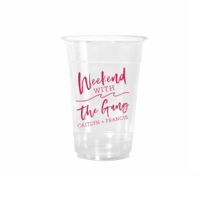 The Bach Weekend With The Gang Cup displays a wave divider and slanted “weekend with the gang” script with space for two names. Design it to reflect your group’s style and shared energy. Perfect for bachelorette weekends and beach-inspired celebrations with a fun, relaxed vibe.