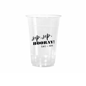 The Sip, Sip, Hooray! Block Font Cup is a sleek frosted cup featuring a minimalist phrase with a bold accented hooray and room for two personalized names. A chic toast-worthy keepsake every guest will love. Perfect for birthdays, bachelorette parties, and celebrations worth raising a glass to.
