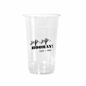 The Sip, Sip, Hooray! Block Font Cup is a sleek frosted cup featuring a minimalist phrase with a bold accented hooray and room for two personalized names. A chic toast-worthy keepsake every guest will love. Perfect for birthdays, bachelorette parties, and celebrations worth raising a glass to.