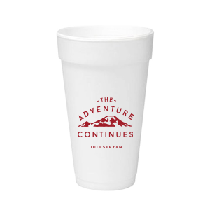 ForYourParty's chic 12 oz Styrofoam Cup with Matte Red Berry Ink Cup Ink Colors has a Mountain graphic and is good for use in Travel, Outdoors, Sports, Adventure and wedding themed parties and couldn't be more perfect. It's time to show off your impeccable taste.