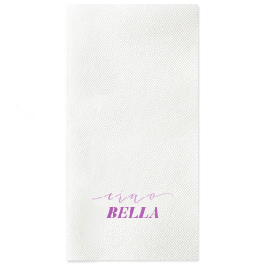Say it with style using the Ciao Bella Napkin, where 'ciao' makes a graceful, flourished statement. This artistically scripted send-off, customizable with any name, infuses farewells or hellos with a dash of Italian charm and beauty.