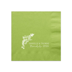 ForYourParty's chic Kiwi Cocktail Napkin with Matte White Foil has a Rustic Floral Accent graphic and is good for use in Floral themed parties and are a must-have for your next event—whatever the celebration!