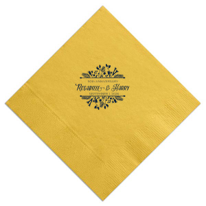 Surround your celebration's highlights with the Floral Frame Anniversary Napkin, where lush foliage bursts into a bold frame. This stunning design lends a flourish to any cherished gathering, beautifully cradling your personalized details.