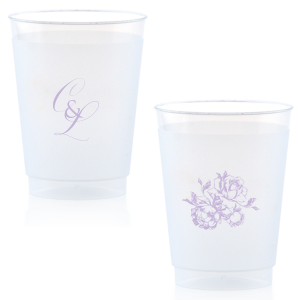 ForYourParty's elegant 9 oz Frost Flex Cup with Matte Eggplant Ink Cup Ink Colors has a Romantic Rose Bunch graphic and is good for use in Floral, Wedding, and Anniversary themed parties and will impress guests like no other. Make this party unforgettable.