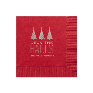 ForYourParty's personalized Convertible Red Cocktail Napkin with Shiny Sterling Silver Foil has a 3 Trees graphic and is good for use in Christmas themed parties and can't be beat. Showcase your style in every detail of your party's theme!