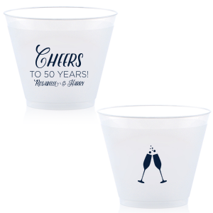 Raise the Cheers Champagne Toast Cup high as bubbles and clinking flutes capture the essence of celebration. The reverse's grand 'Cheers' beckons a toast, while your personal touch makes every sip a sparkling tribute to the moment.