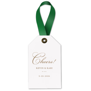 Celebrate with style using the Cheers! Name and Date Gift Tag. Its design highlights "Cheers!" in an elegant, scrolling font, symbolizing a toast to joy and good fortune. Paired with the couple's name and date, it transforms each gift into a graceful, personalized token of appreciation.