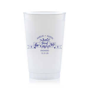The She Said Yes Cup is perfect for use in Wedding, Engagement and Bridal Shower themed parties and are a must-have for your next event—whatever the celebration!
