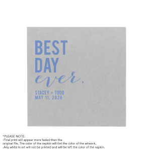 Our custom White Quick Ink Printed Cocktail Napkin with Matte Periwinkle Ink Digital Print Colors will look fabulous with your unique touch. Your guests will agree!