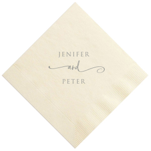 ForYourParty's personalized White Quick Ink Printed Cocktail Napkin with Matte Slate Gray Ink Digital Print Colors are a must-have for your next event—whatever the celebration!