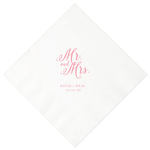 Custom White Quick Ink Printed Cocktail Napkin with Matte Rouge Ink can be personalized to match your party's exact theme and tempo.