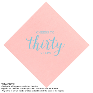 The ever-popular White Quick Ink Printed Cocktail Napkin with Matte Turquoise Ink will impress guests like no other. Make this party unforgettable.