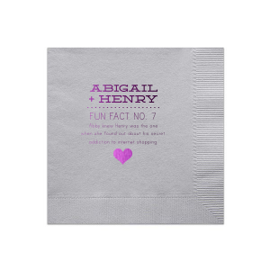 Enhance your event with Fun Facts about the Newlyweds Block Caps Bold Heart Wedding Napkin, a delightful series that reveals engaging trivia about the couple. Each napkin, adorned with their names in all caps block lettering, invites guests into their unique love story, sparking joyous conversations. A bold heart at the bottom serves as a poignant exclamation mark! 