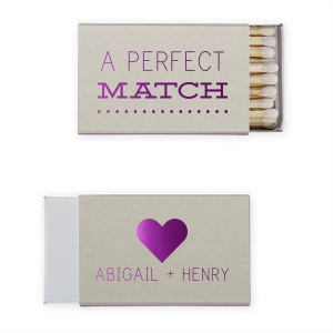 Our custom Natural Gray Pillow Matchbox with Shiny Amethyst Foil Color has a Heart Solid graphic and is good for use in Hearts themed parties and will give your party the personalized touch every host desires.