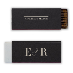 Celebrate your perfect union with the Swirl & Frame Wedding Match. A chic line frame encapsulates "A Perfect Match," while your initials are artfully linked by a sophisticated swirling ampersand. This stylish memento is ideal for illuminating your new beginning.