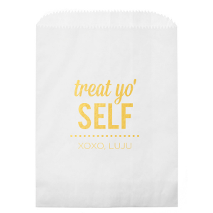 Indulge your guests with the Treat Yo Self Bag echoing the iconic catchphrase. This delightful gift bag, with room for a custom gratitude message, transforms party favors into a cherished, whimsical token.