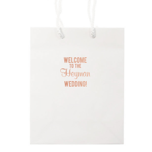 ForYourParty's personalized White Euro Bag with Shiny Rose Gold Foil are a must-have for your next event—whatever the celebration!